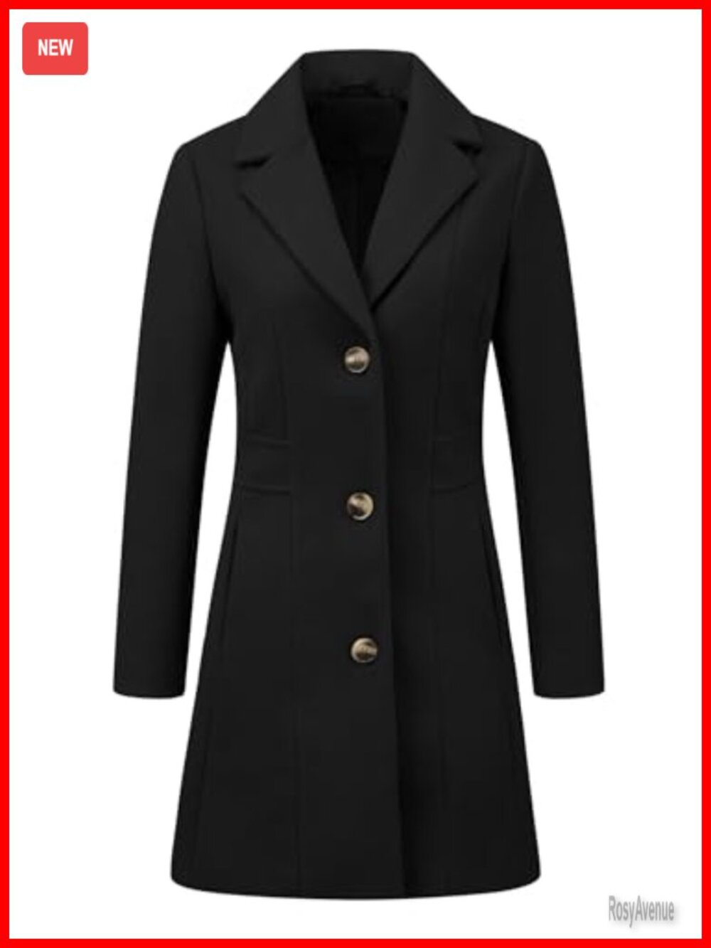 Womens Winter Pea Coat Single Breasted Long Overcoat Notch Lapel Slant Pockets